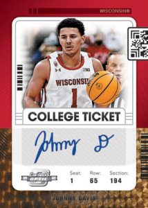 2022-23 Panini Chronicles Draft Picks Basketball - CONTENDERS OPTIC COLLEGE TICKETS GOLD VINYL, Johnny Davis