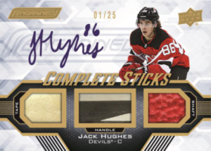 Jack Hughes Relic Autograph Card – 2023-24 Upper Deck Engrained Hockey