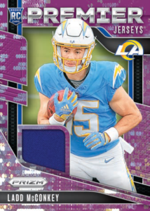 2024 Panini Prizm Football Ladd McConkey Premier Jerseys Purple Pulsar Card – 2024 Panini Prizm Football Hobby Mega Box