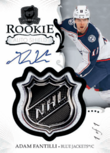 Adam Fantilli Base Set Rookie Auto Shield Black Foil Card – 2023-24 Upper Deck The Cup Hockey
