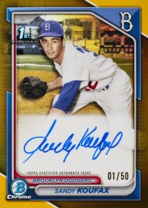 Sandy Koufax Retrofractor Gold Autograph Card – 2024 Bowman Chrome Baseball