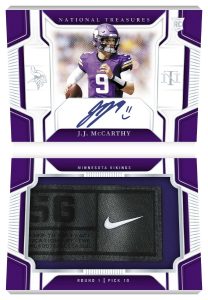 2024 Panini National Treasures NFL Trading Card Box Autograph Relic JJ McCarthy Card – 2024 Panini National Treasures NFL Trading Card Box