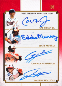 Cal Ripken Jr Eddie Murray Gunnar Henderson Jackson Holliday Quad Auto - 2025 Topps Definitive Baseball